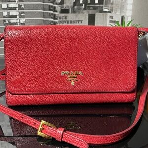 Prada Red Leather Crossbody Bag with Gold Hardware